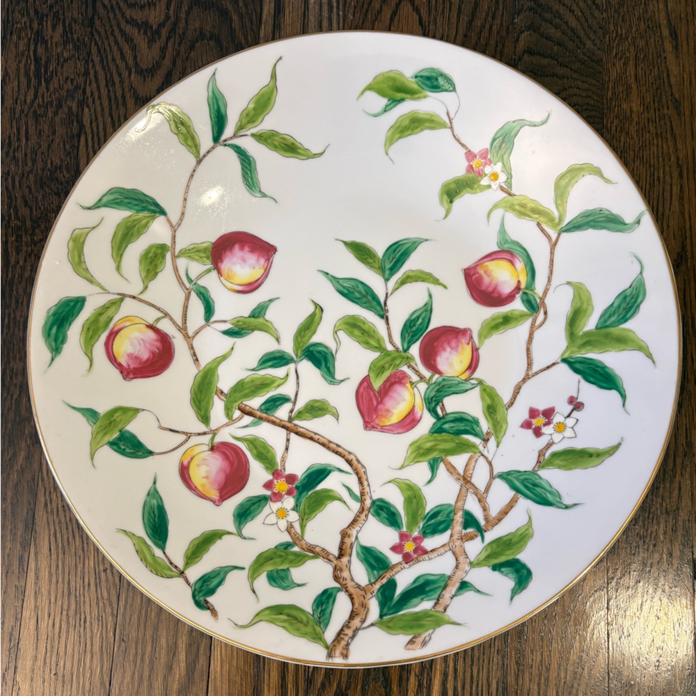 Rare Vintage Kutani Chinoiserie Peach Tree Porcelain Made in Japan Fuku Mark